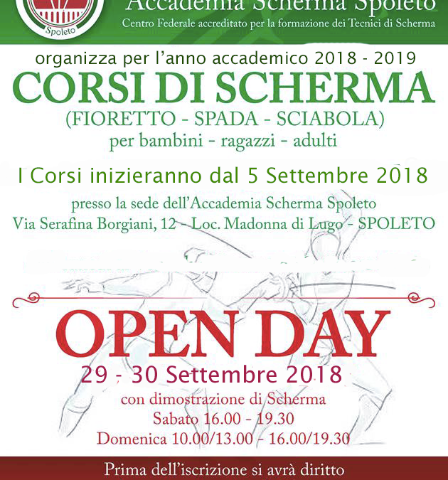 Accademia di Scherma Spoleto, nuovi Corsi per Anno Accademico 2018/2019